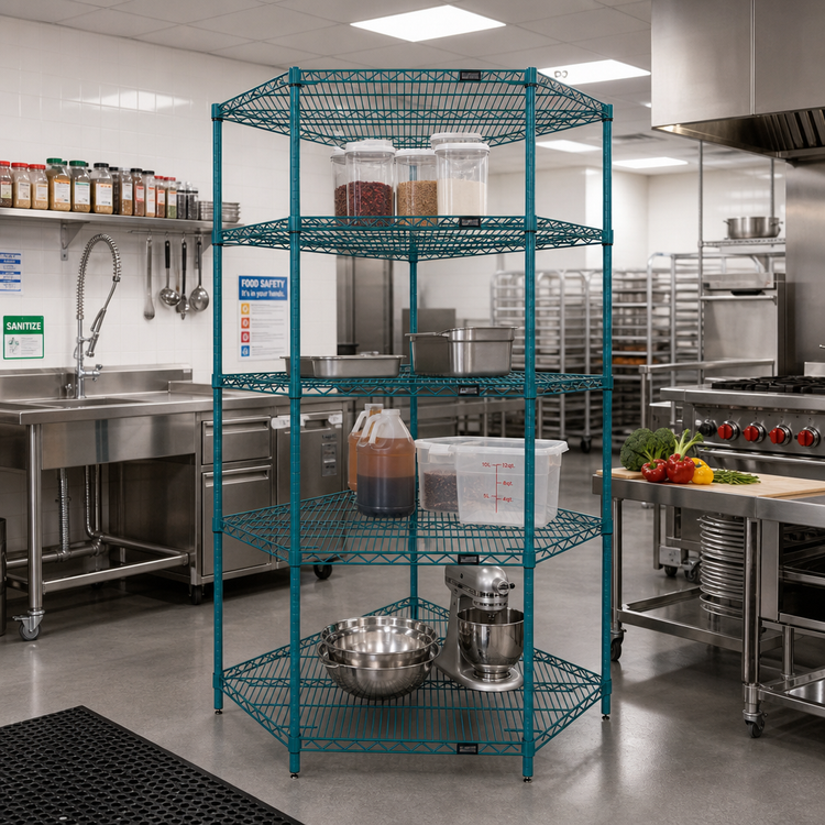 Product image #2 for Quantum 5-Sided Wire Shelving Starter Kit, 36 Inch x 18 Inch, Green Epoxy Antimicrobial Finish