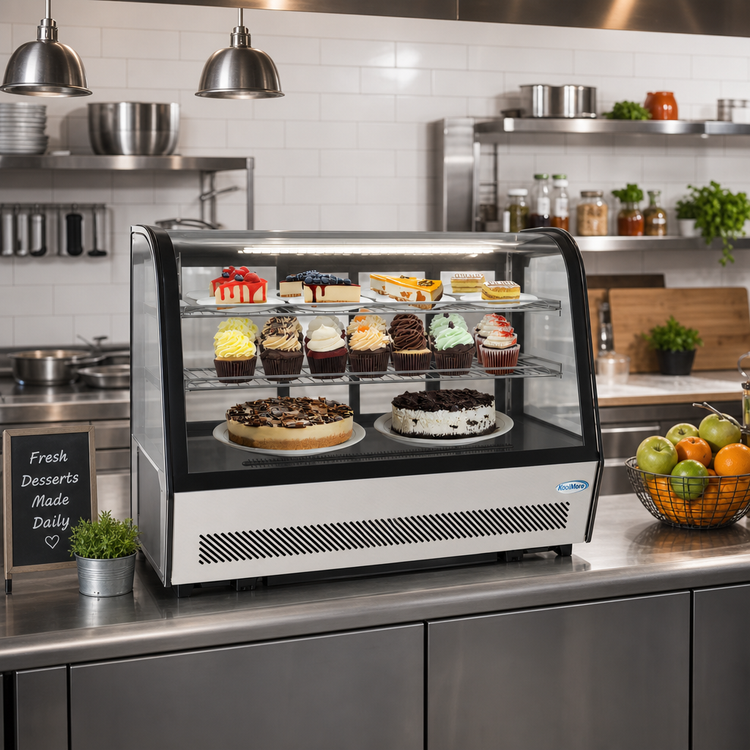 Product image #2 for KoolMore Countertop Full-Service Refrigerated Display Case, Curved Glass, 5.6 Cu. Ft., Black/Silver