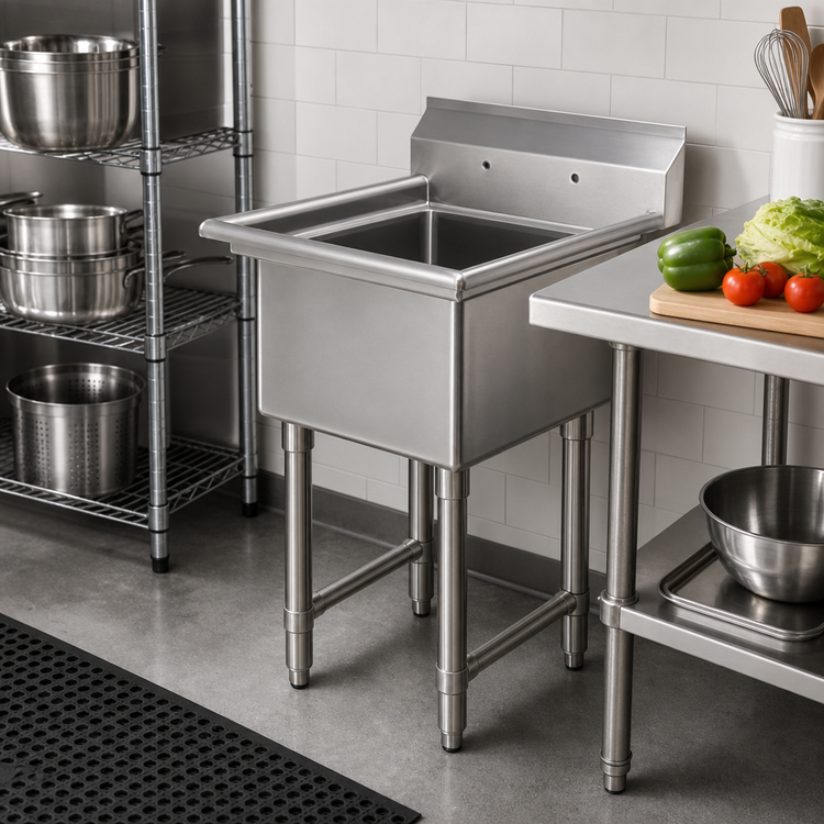 Product image #2 for Klinger's Trading 23-Inch Freestanding 1-Compartment Stainless Steel Sink with 9-Inch Backsplash