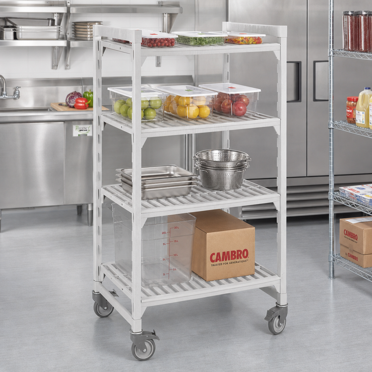 Product image #3 for Cambro Camshelving Premium 4-Tier Vented High Density Mobile Starter Unit, 24 x 54 x 75-1/4 Inches, Speckled Gray