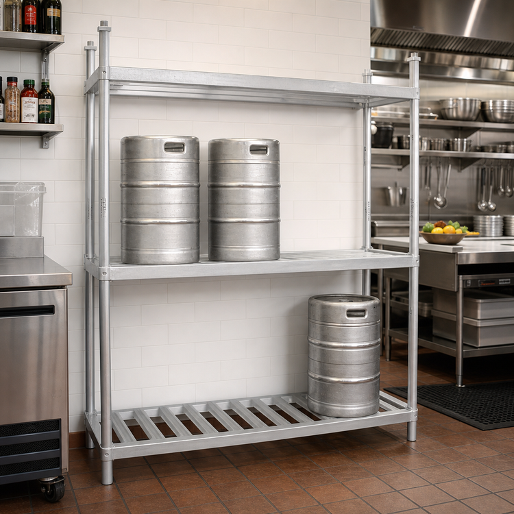 Product image #2 for Advance Tabco Special Value Aluminum Keg Rack with Adjustable Shelves, 60 x 20 x 76 Inches, 6-Keg Capacity