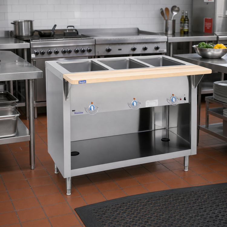 Product image #2 for Thurmaduke 46-Inch Electric Steamtable with 3 Sealed Wells and Open Storage Base