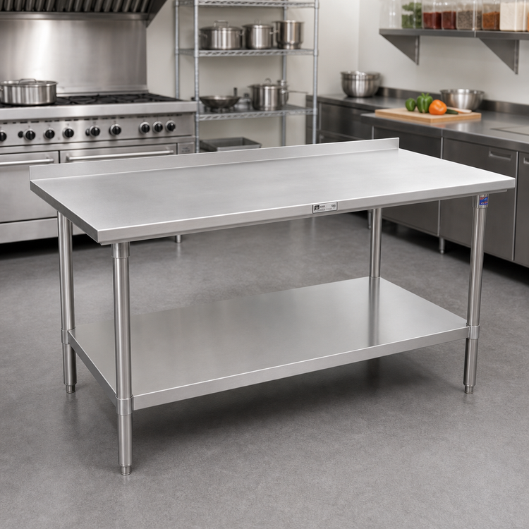 Product image #2 for John Boos Stallion 108-Inch x 30-Inch Stainless Steel Work Table with 1-1/2-Inch Rear Up-Turn and Adjustable Undershelf