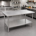Thumbnail image #2 for John Boos Stallion ST4R1.5-30108SSK 108-Inch x 30-Inch Stainless Steel Work Table, 14-Gauge 300 Series Top, Open Base, Adjustable Undershelf