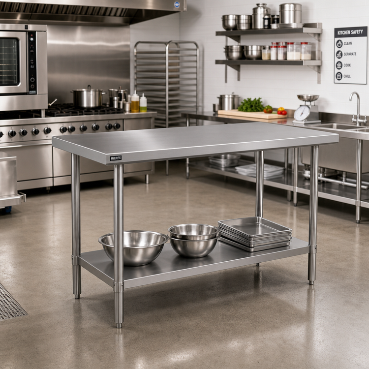 Product image #2 for Mixrite 60 Inch x 24 Inch Flat Top Shelf Stainless Steel Work Table with Adjustable Undershelf