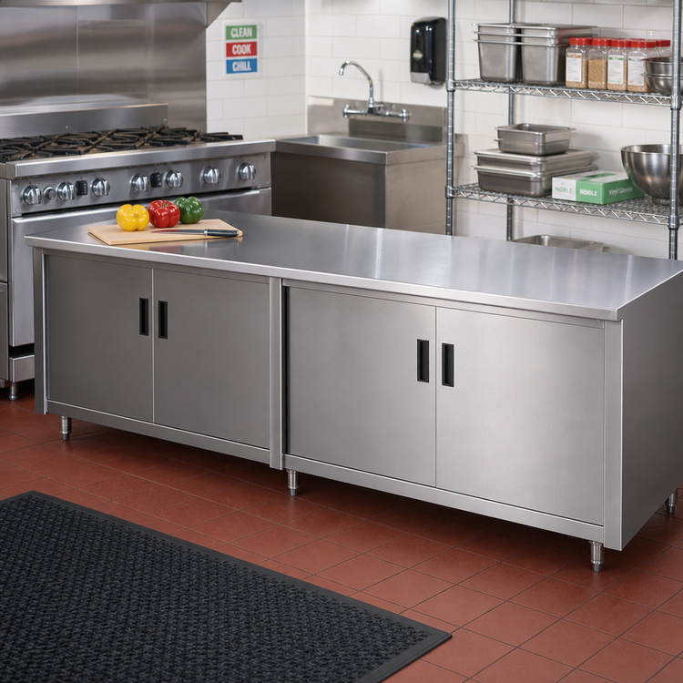 Product image #2 for Advance Tabco Enclosed Work Table with Cabinet Base and Hinged Doors, 60 x 36 Inch, 14-Gauge 304 Stainless Steel Top