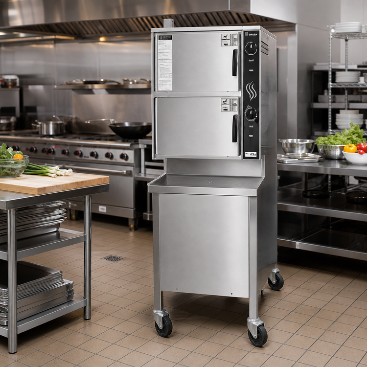 Product image #2 for Groen HyperSteam HY-6E Two-Compartment Electric Pressureless Steamer with Twin Generators and Cabinet Base