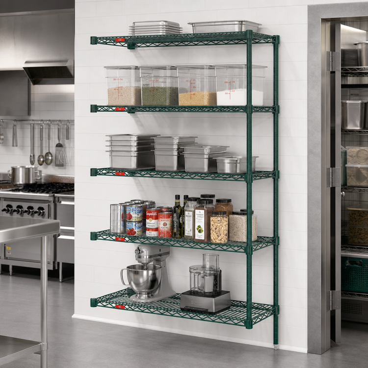 Product image #2 for Eagle Valu-Gard 5-Tier Add-On Wire Shelving Unit, 48W x 18D x 74H, Green Epoxy Finish