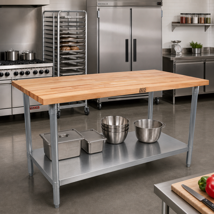 Product image #2 for John Boos TNS17 96" x 36" Northern Hard Rock Maple Wood Top Work Table with Stainless Steel Base and Undershelf