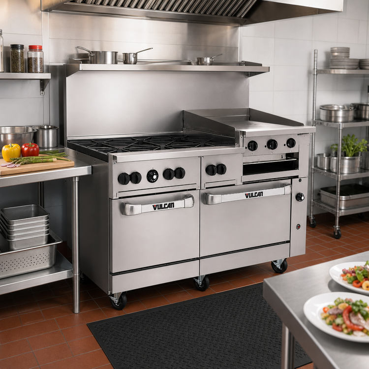Product image #3 for Vulcan Endurance 60-Inch Natural Gas Restaurant Range with 6 Open Burners, 24-Inch Griddle-Broiler and 2 Standard Ovens