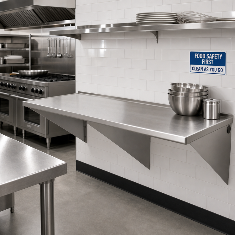 Product image #2 for Wall-Mount 304 Stainless Steel Work Table with Box Marine Edge, 48 x 30 Inches