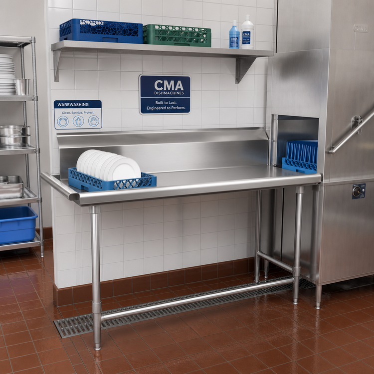 Product image #2 for CMA Dishmachines CR-60 Straight Clean Dish Table, 60-Inch, Left-to-Right Operation, 8-Inch Backsplash