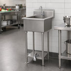 Thumbnail image #2 for Advance Tabco FS-FM-2721FV Freestanding One-Station Stainless Steel Service Sink with Toe-Push Faucet, 12-Inch Deep Bowl, 8-1/2-Inch Backsplash
