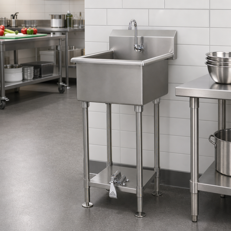 Product image #2 for Advance Tabco Floor-Mounted One-Station Service Sink with Toe-Push Operated Faucet, 27 Inch