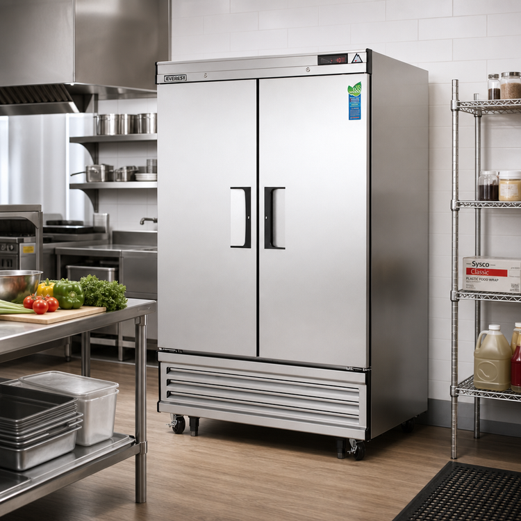 Product image #2 for Everest Refrigeration EBSF2 Two-Section Reach-In Freezer, 48 Cu. Ft., Bottom-Mounted Self-Contained Refrigeration