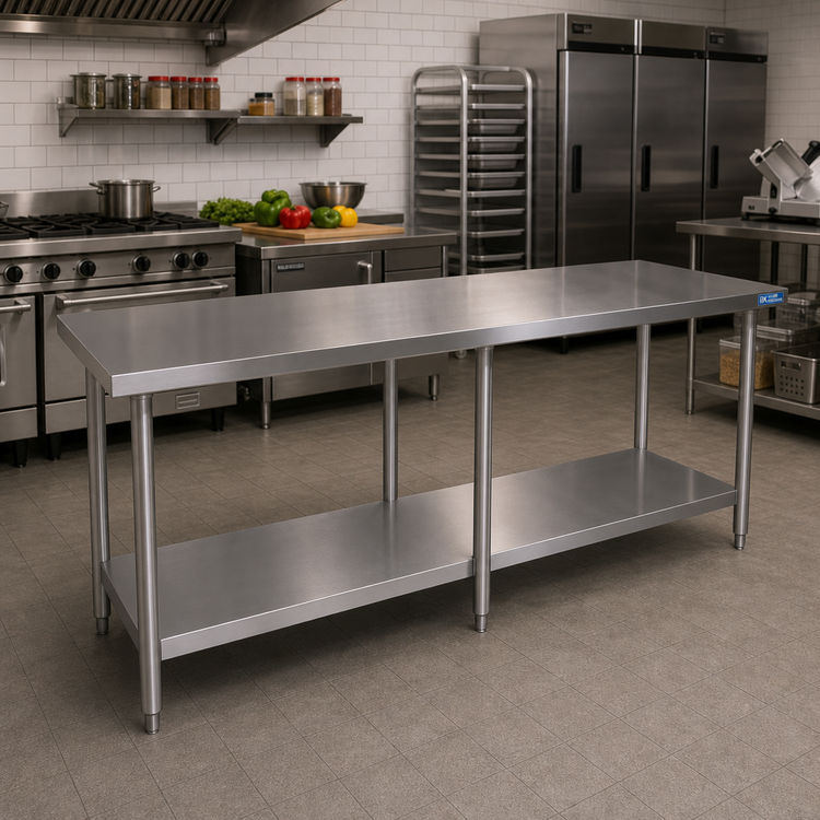 Product image #2 for BK Resources 84-Inch x 24-Inch 18-Gauge 430 Stainless Steel Work Table with Adjustable Undershelf
