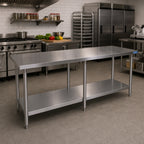 Thumbnail image #2 for BK Resources SVT-8424 84-Inch x 24-Inch 18-Gauge 430 Stainless Steel Work Table with Adjustable Undershelf