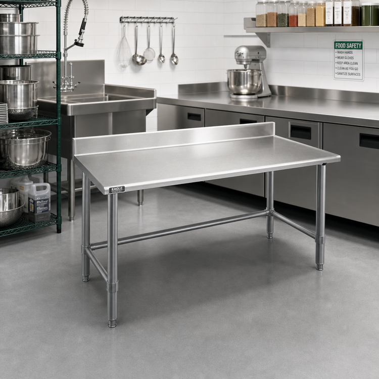 Product image #2 for Eagle Spec-Master Stainless Steel Work Table with 4-1/2-Inch Backsplash and Tubular Base, 30 x 24 Inches