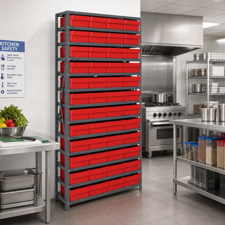 Product image #2 for Quantum Heavy-Duty Stationary Wire Shelving Unit with 13 Shelves and 48 Bins, 36 x 18 x 75 Inches