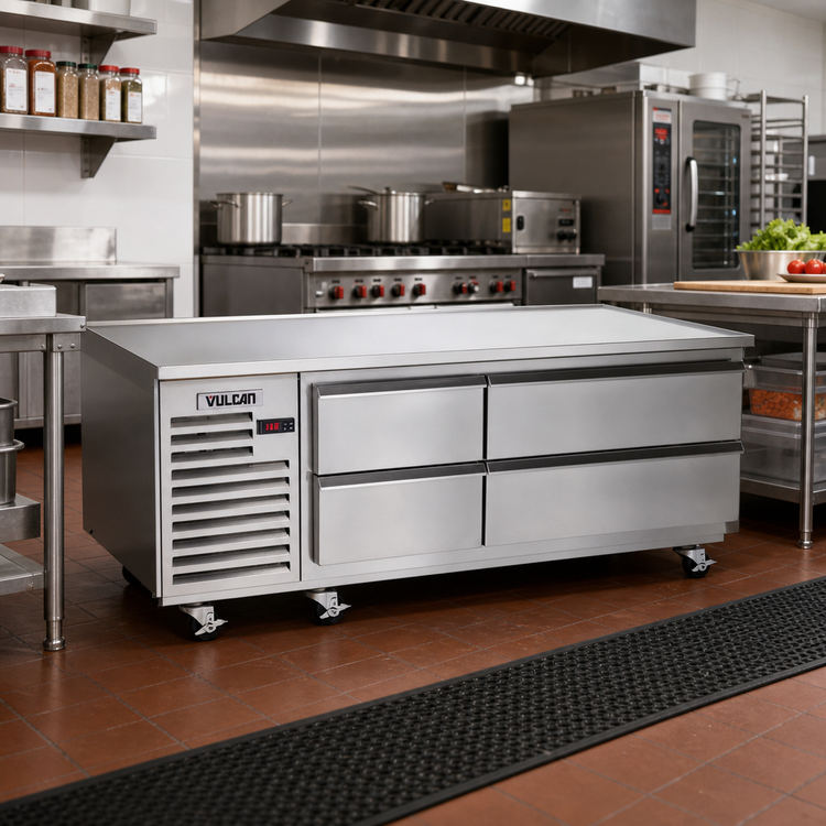 Product image #2 for Vulcan VSC84 84-Inch Self-Contained Refrigerated Base with 4 Drawers and Flat Top