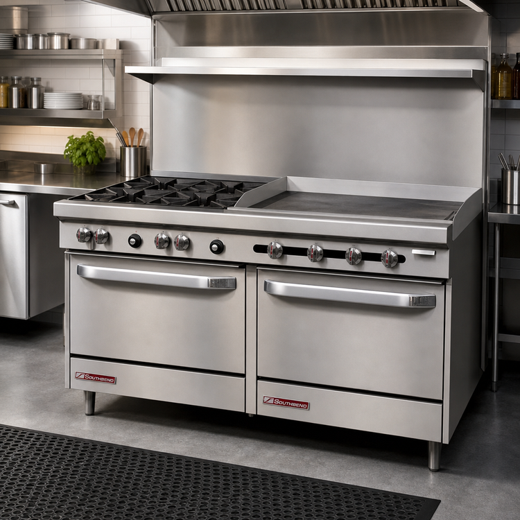 Product image #2 for Southbend S-Series 60-Inch Gas Restaurant Range with 4 Open Burners, 36-Inch Griddle, Standard Oven, and Cabinet Base