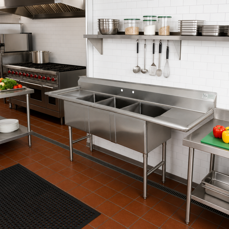 Product image #2 for Advance Tabco Fabricated 3-Compartment Stainless Steel Sink with 36-Inch Left and Right Drainboards, 30 x 24 x 14-Inch Bowls