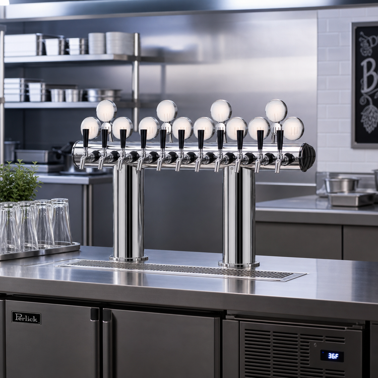 Product image #2 for Perlick 10-Faucet Illuminated Winged Bridge Draft Tower, Countertop, Polished Chrome, Glycol-Cooled