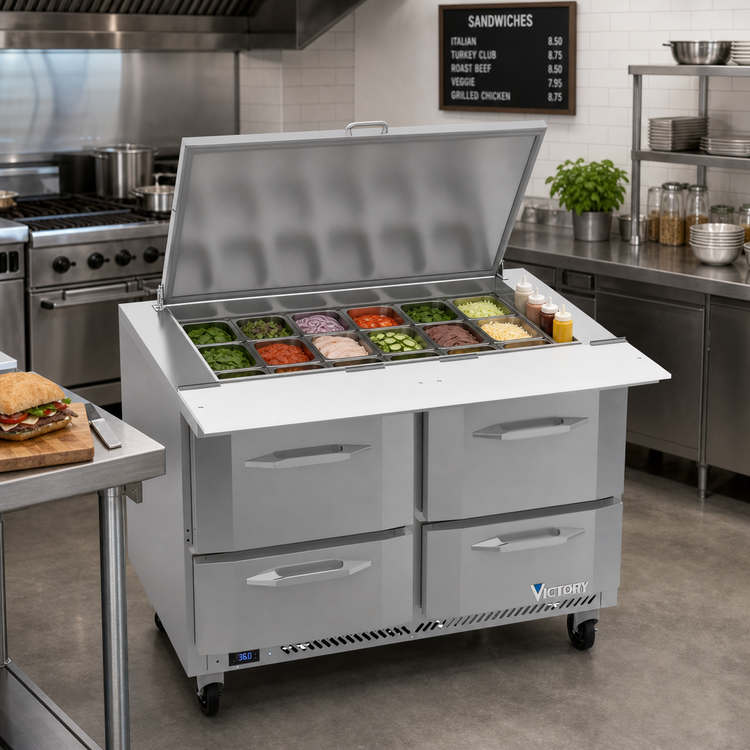 Product image #3 for Victory UltraSpec V-Core 48-Inch Two-Section Big Top Sandwich Prep Refrigerator with 4 Drawers
