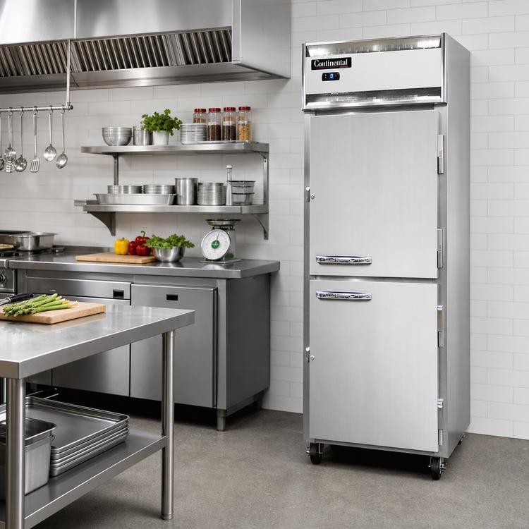 Product image #2 for Continental Refrigerator 1FXSNSAHD One-Section Extra-Wide Shallow Depth Reach-In Freezer with Half Solid Doors