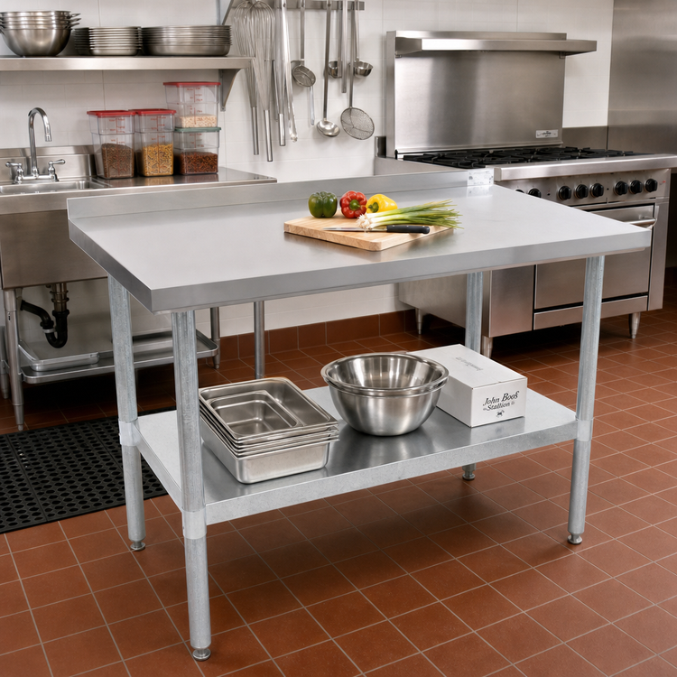 Product image #2 for John Boos Stallion 60" x 24" Economy Stainless Steel Top Work Table with Galvanized Base and Undershelf