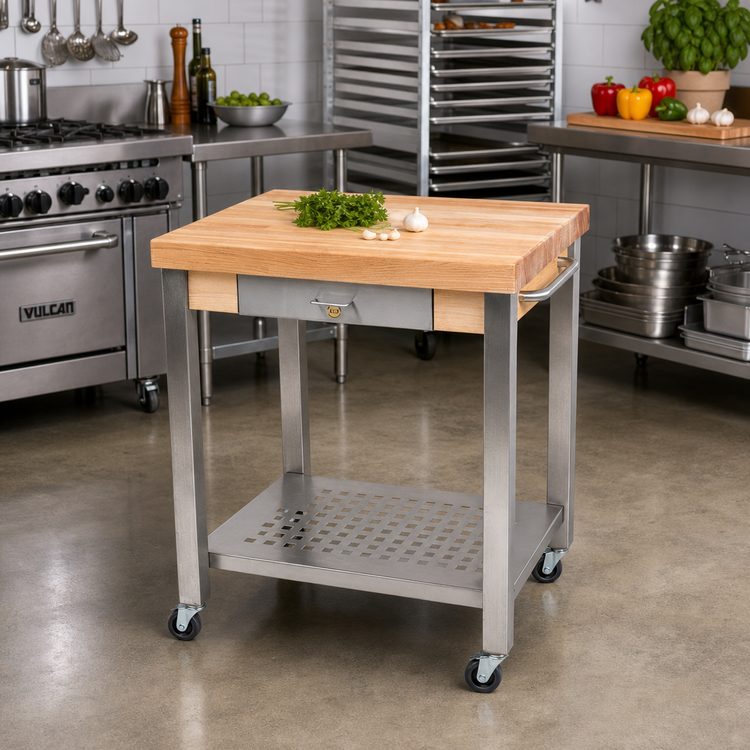 Product image #2 for John Boos Cucina Technica 30" x 24" Mobile Butcher Block Cart with 2-1/4" Edge-Grain Maple Top