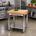 Thumbnail image #2 for John Boos Cucina Technica CUCT34 30" x 24" Mobile Butcher Block Cart with 2-1/4" Edge-Grain Maple Top and Stainless Steel Base
