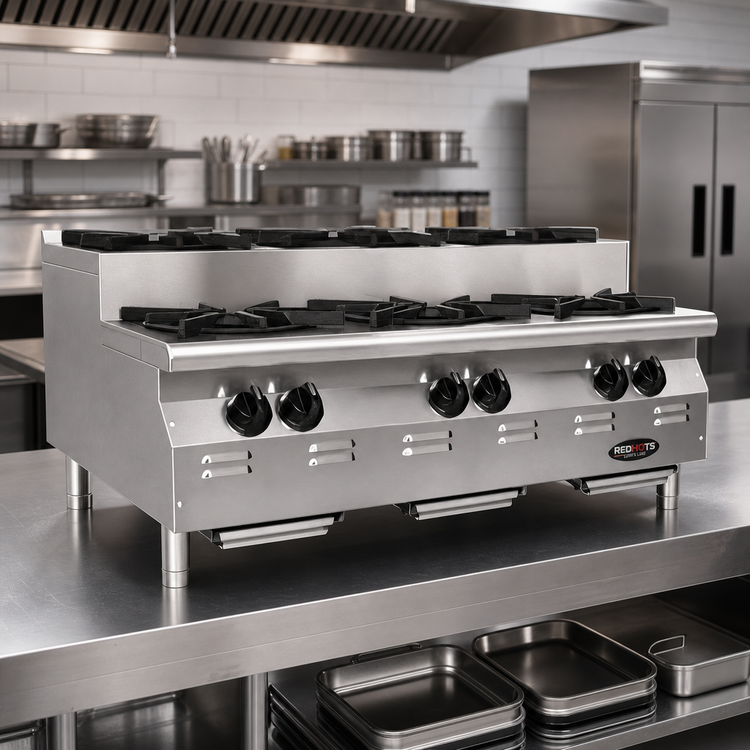 Product image #2 for RedHots Chef's Line 36-Inch Step-Up Countertop Gas Hot Plate, 6-Burner, Natural Gas