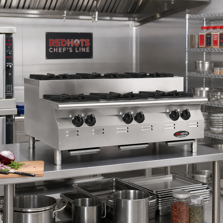 Product image #2 for RedHots Chef's Line 36-Inch Step-Up Countertop Gas Hot Plate, 6-Burner, Natural Gas