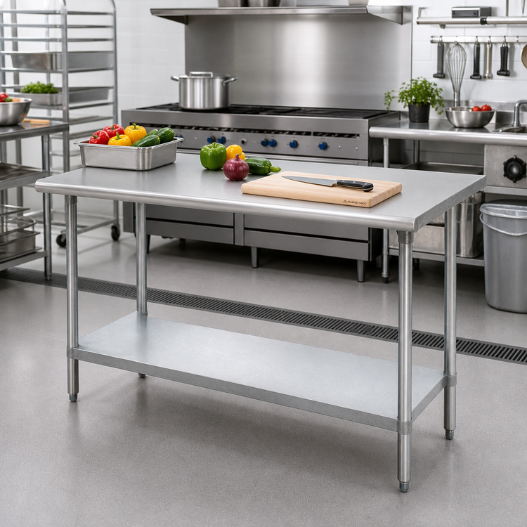 Product image #2 for Advance Tabco 60 x 24 Inch 16 Gauge 430 Stainless Steel Flat Top Work Table with Galvanized Undershelf
