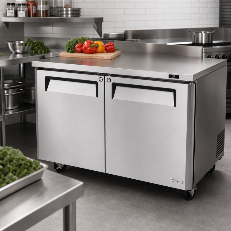 Product image #2 for Turbo Air M3 Series 48-Inch Two-Section Undercounter Refrigerator with Rear-Mounted Self-Contained Refrigeration, Solid Swing Doors, 12.2 Cu. Ft.