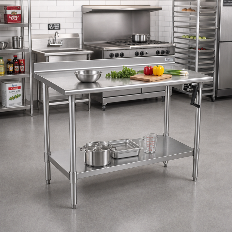 Product image #2 for Eagle Group AdjusTable ADA/Ergonomic Height Adjustable Stainless Steel Work Table with Backsplash and Undershelf, 72 x 24 Inches