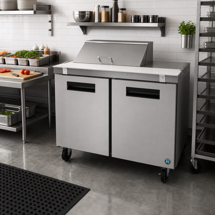 Product image #2 for Hoshizaki Steelheart SR48B-8 48-Inch Two-Section Sandwich Top Prep Refrigerator