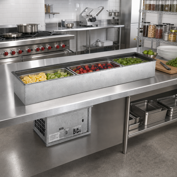 Product image #2 for Atlas Metal Slim-Line 3-Pan Full-Size Remote Refrigerated Drop-In Cold Food Well