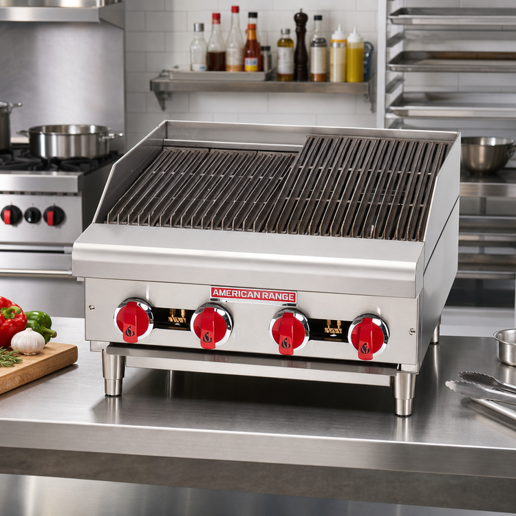 Product image #2 for American Range 24-Inch Gas Countertop Charbroiler with 4 Burners and Cast Iron Grates
