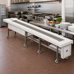 Thumbnail image #2 for Dinex DXIESSB20 20-Foot Lexan Slat Belt Motorized Tray Make-Up Conveyor, Variable Speed, Stainless Steel Frame