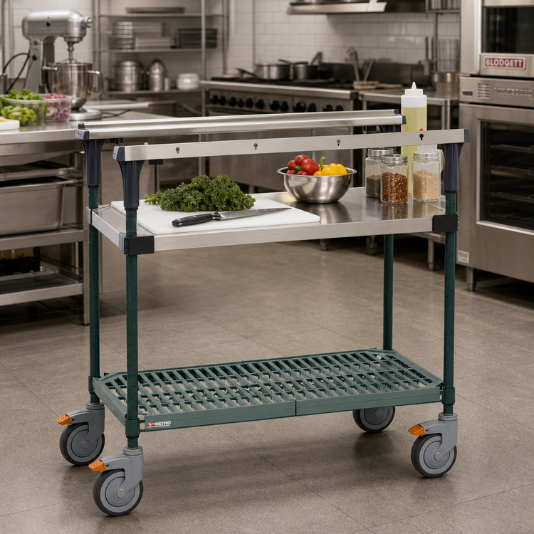 Product image #2 for Metro PrepMate® 18 x 36 Multi-Station Prep Cart ProKit with Stainless Steel Shelf, Super Erecta Pro Mat Shelf, Cutting Board and Magic Rings