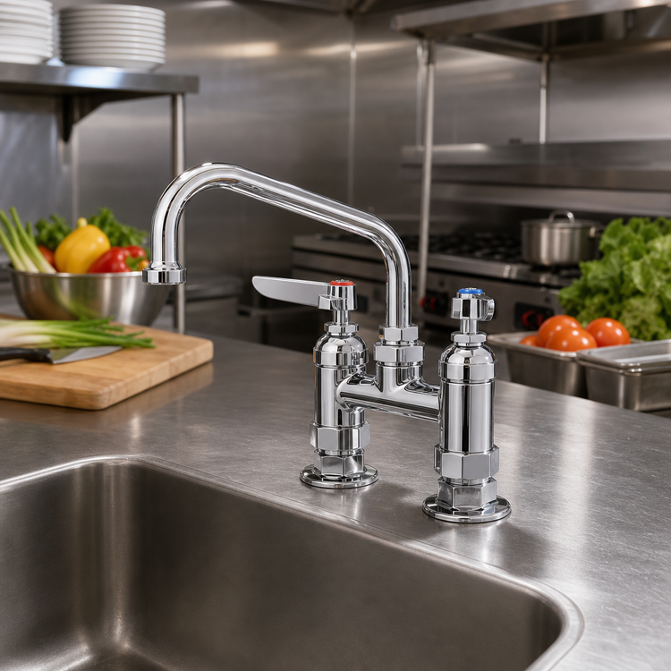 Product image #2 for T&S Brass B-0228-CR Double-Handle Deck Mount Pantry Faucet with 6-Inch Swing Nozzle