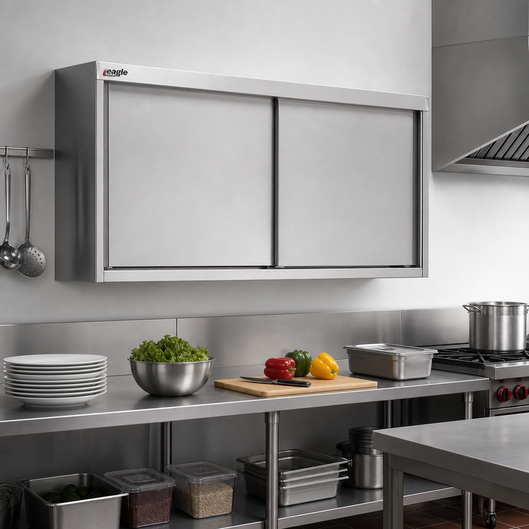Product image #2 for Eagle Group 60-Inch Wall-Mounted Stainless Steel Wall Cabinet with Sliding Doors