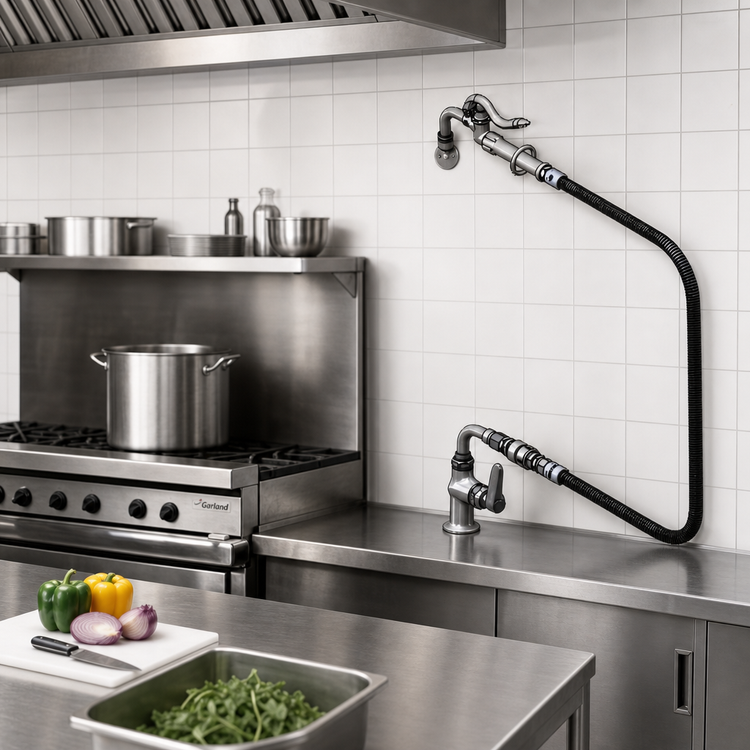 Product image #2 for T&S Brass Single-Hole Deck Mount Pot Filler Mixing Faucet with 96-Inch Hose and 90° Spray Valve