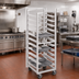 Thumbnail image #2 for Channel Manufacturing Trapezoidal Single-Section Aluminum Cafeteria Tray Rack, 40-Tray Capacity, 5-Inch Swivel Casters