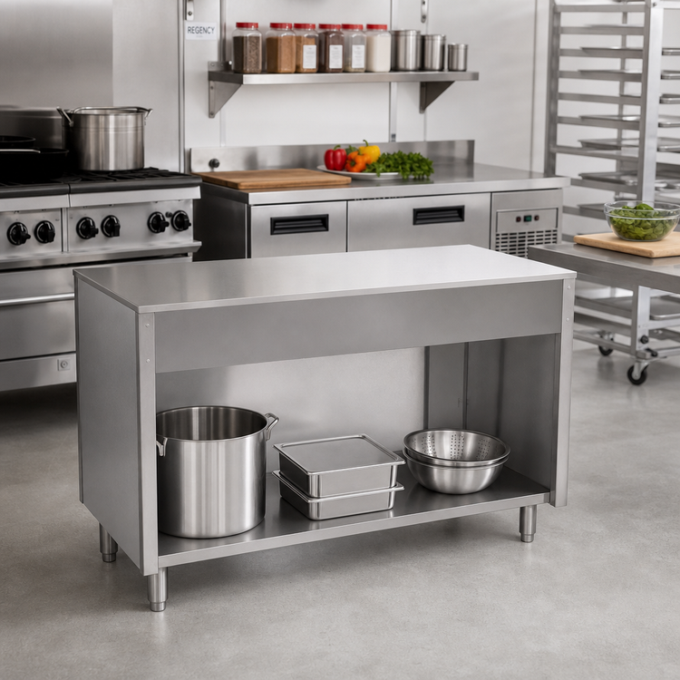 Product image #2 for Spec-Master 63-1/2 Inch Stainless Steel Solid Top Utility Station with Open Front Base