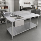 Thumbnail image #2 for Serv-Ware TSF-3072-L 72-Inch Left-Sink Table, 16-Gauge 300-Series Stainless Steel, 16" x 20" Single Bowl, 5" Backsplash
