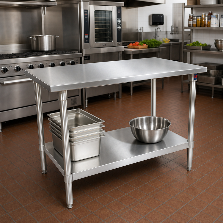Product image #2 for John Boos Stallion 60-Inch x 24-Inch 16-Gauge Stainless Steel Work Table with Stallion Safety Edge and Adjustable Undershelf