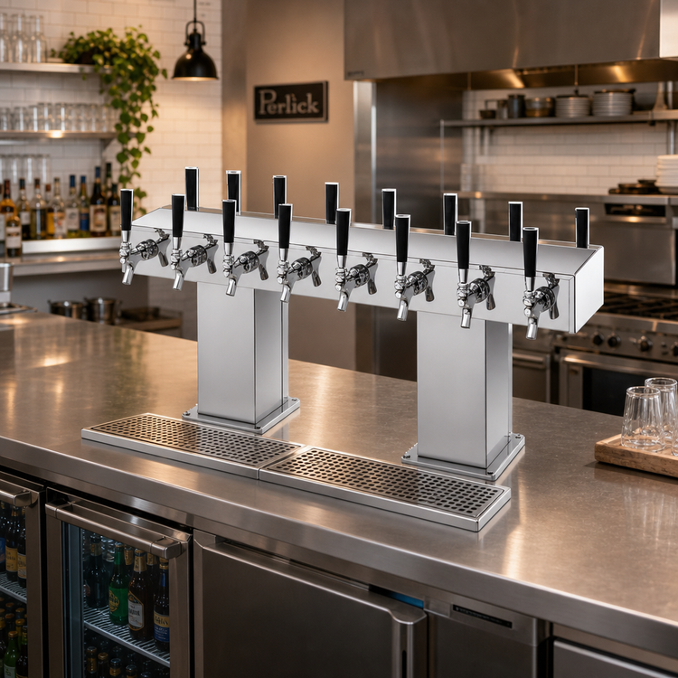 Product image #2 for Perlick Extra High Countertop Glycol-Cooled Bridge Tee Draft Beer Tower, 16 Faucets, Polished Chrome